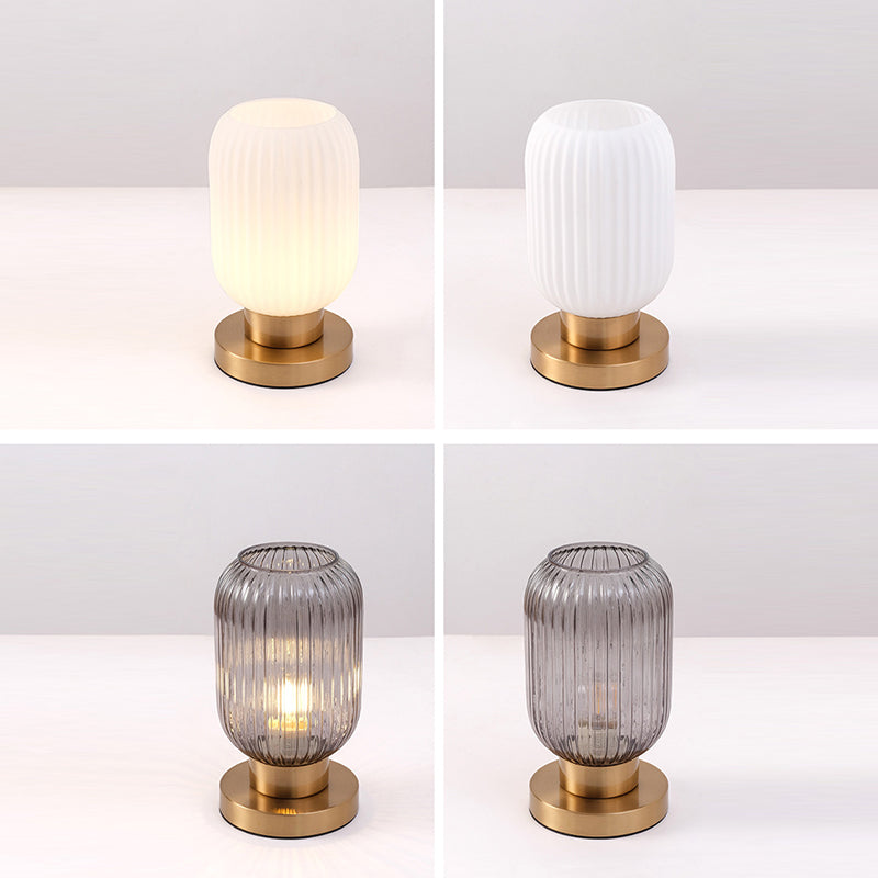 Scandinavian Round Cylinder Striped Iron Glass Table Lamp