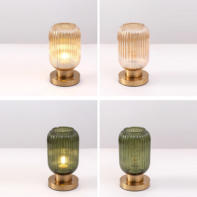 Scandinavian Round Cylinder Striped Iron Glass Table Lamp