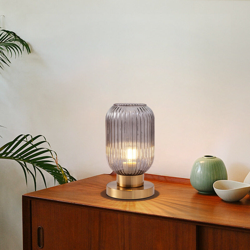 Scandinavian Round Cylinder Striped Iron Glass Table Lamp