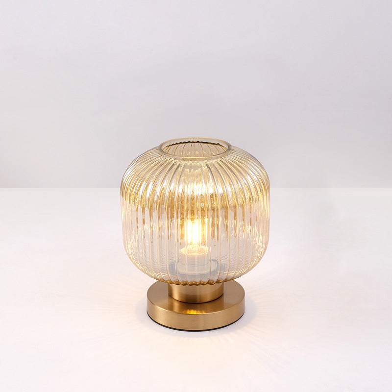 Scandinavian Round Cylinder Striped Iron Glass Table Lamp