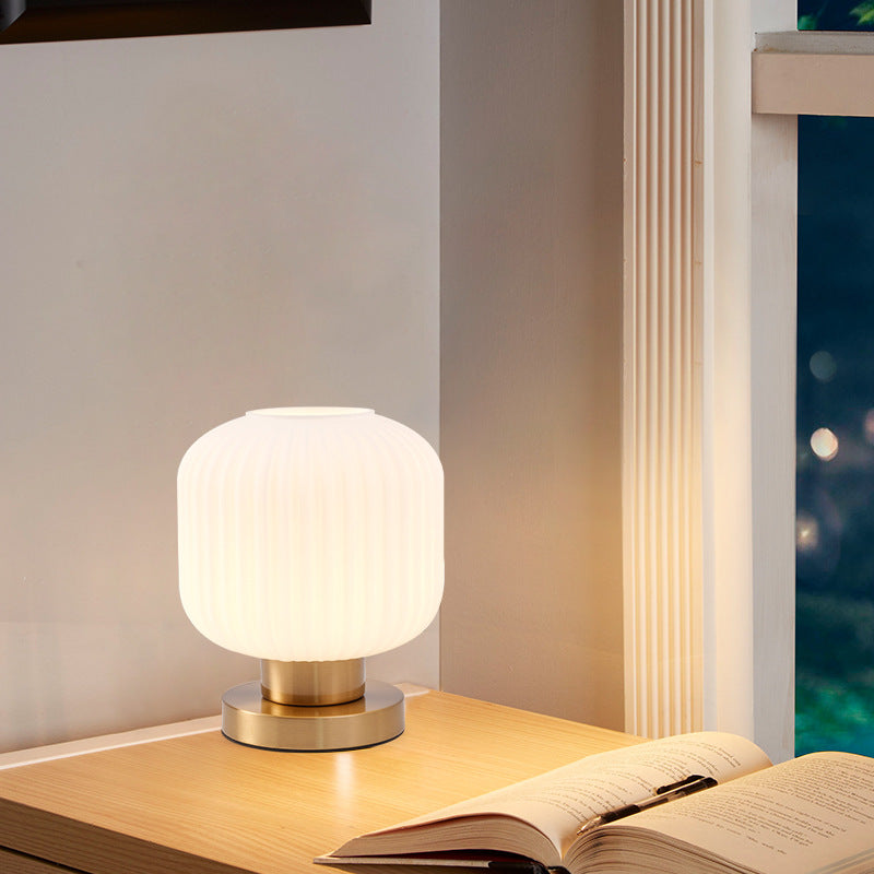 Scandinavian Round Cylinder Striped Iron Glass Table Lamp