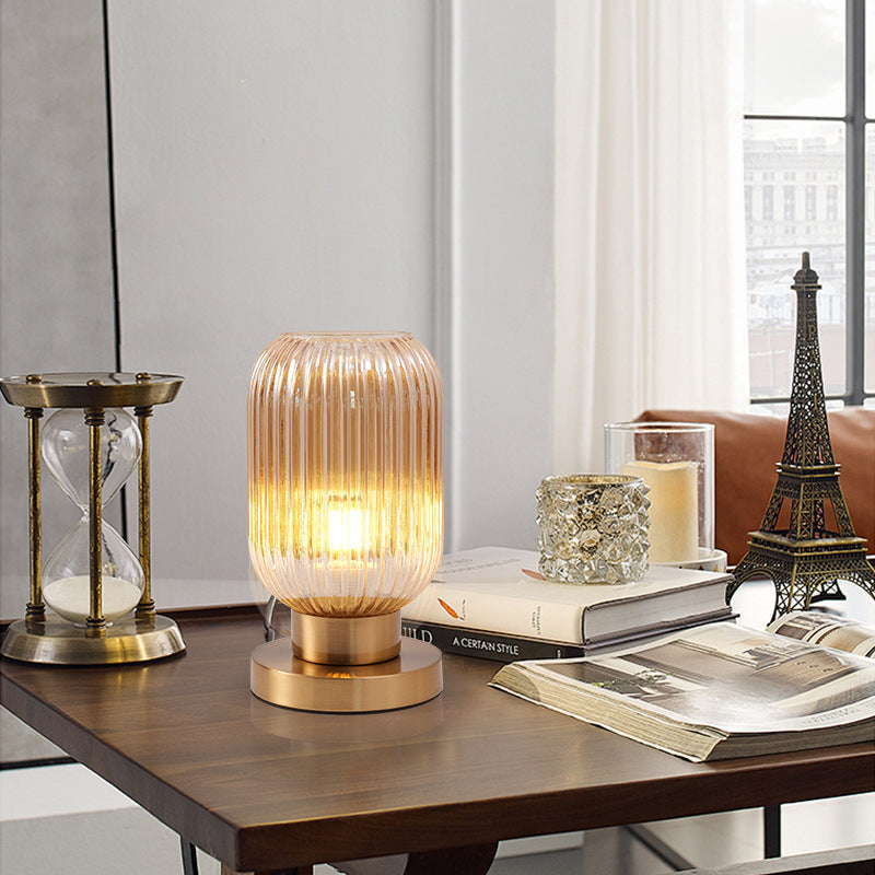 Scandinavian Round Cylinder Striped Iron Glass Table Lamp