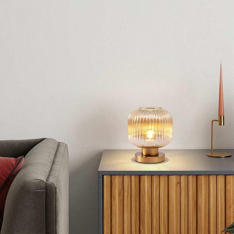 Scandinavian Round Cylinder Striped Iron Glass Table Lamp