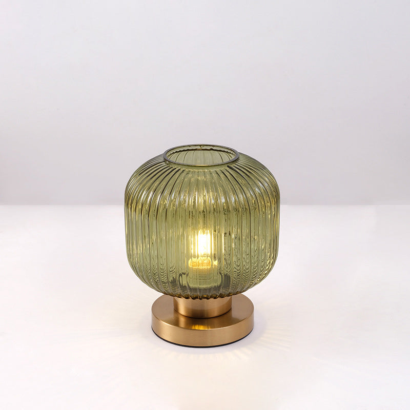 Scandinavian Round Cylinder Striped Iron Glass Table Lamp
