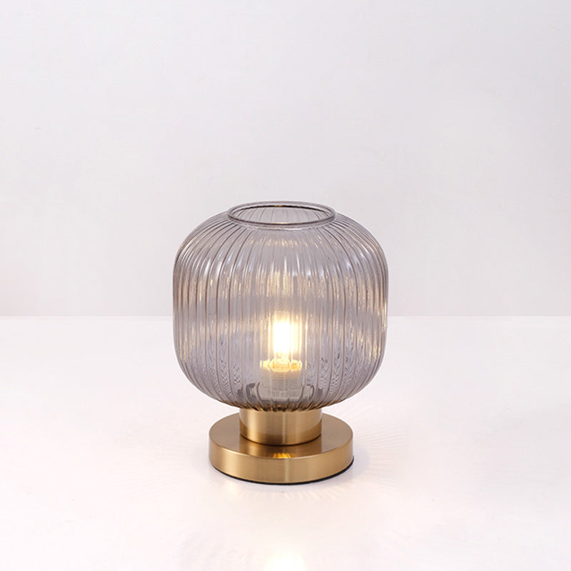Scandinavian Round Cylinder Striped Iron Glass Table Lamp