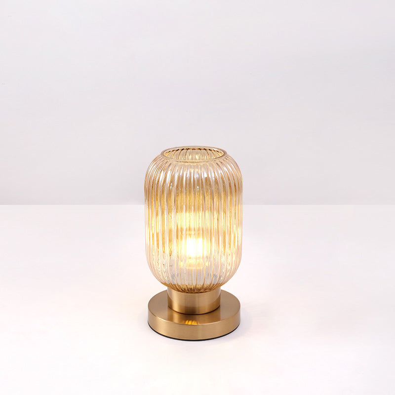 Scandinavian Round Cylinder Striped Iron Glass Table Lamp