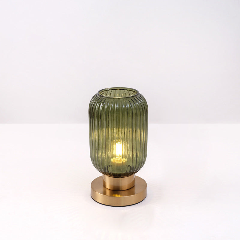 Scandinavian Round Cylinder Striped Iron Glass Table Lamp