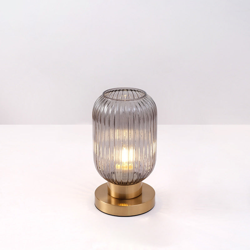 Scandinavian Round Cylinder Striped Iron Glass Table Lamp