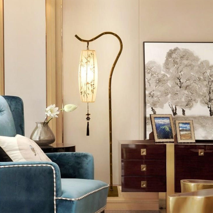 Traditional Chinese White Arc Floor Lamp