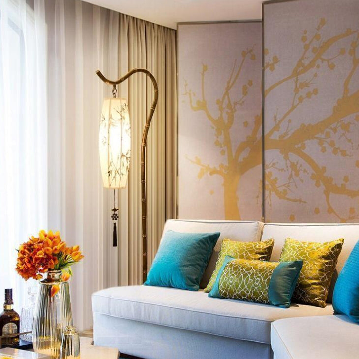 Traditional Chinese White Arc Floor Lamp