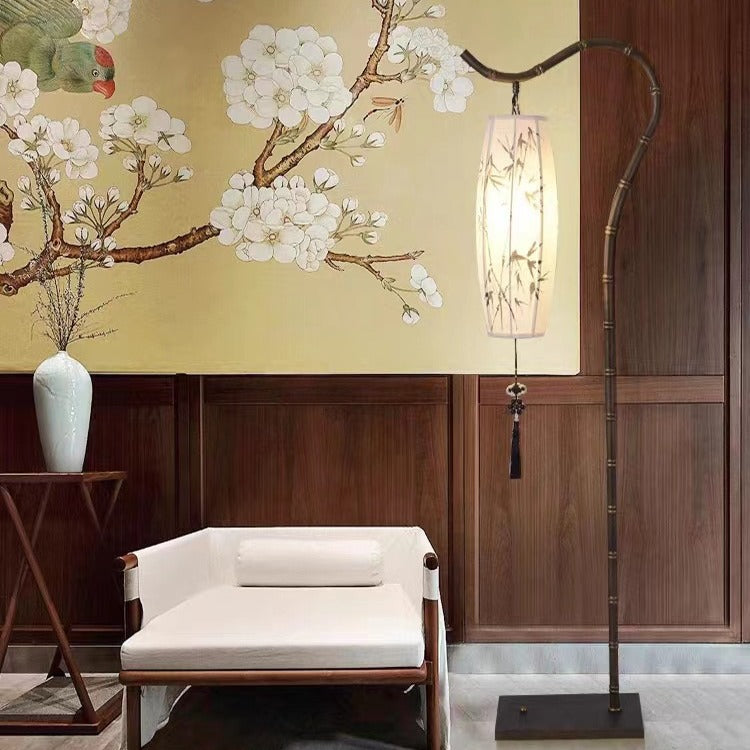 Traditional Chinese White Arc Floor Lamp