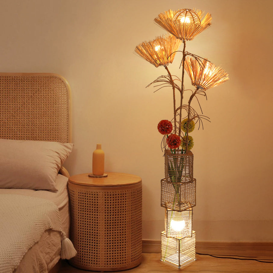 Japanese Rattan 4-Light Floor Lamp