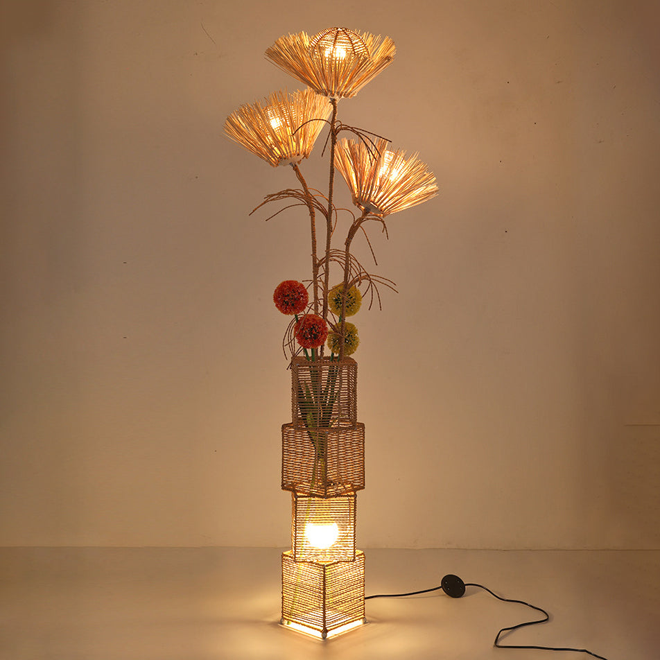 Japanese Rattan 4-Light Floor Lamp