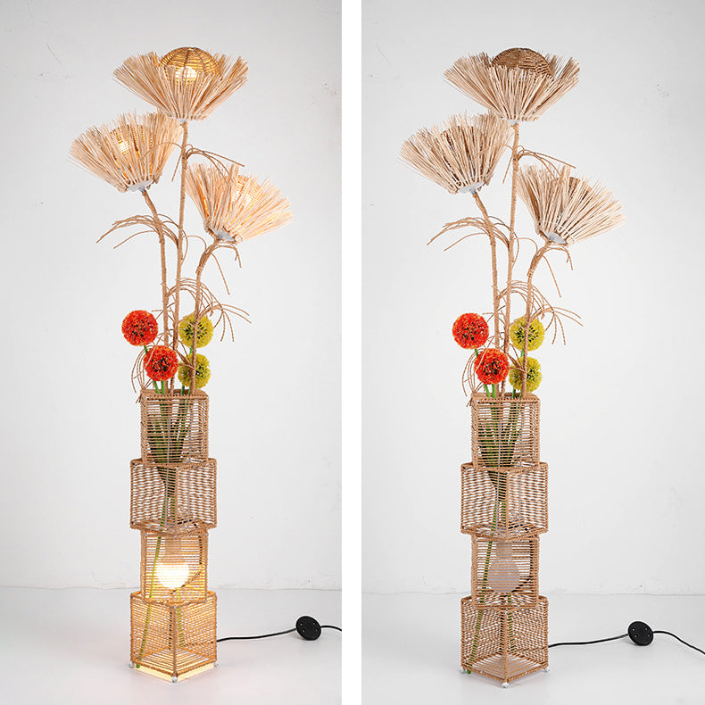 Japanese Rattan 4-Light Floor Lamp