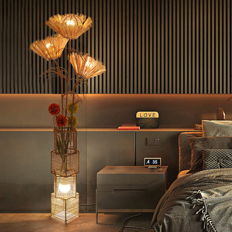 Japanese Rattan 4-Light Floor Lamp