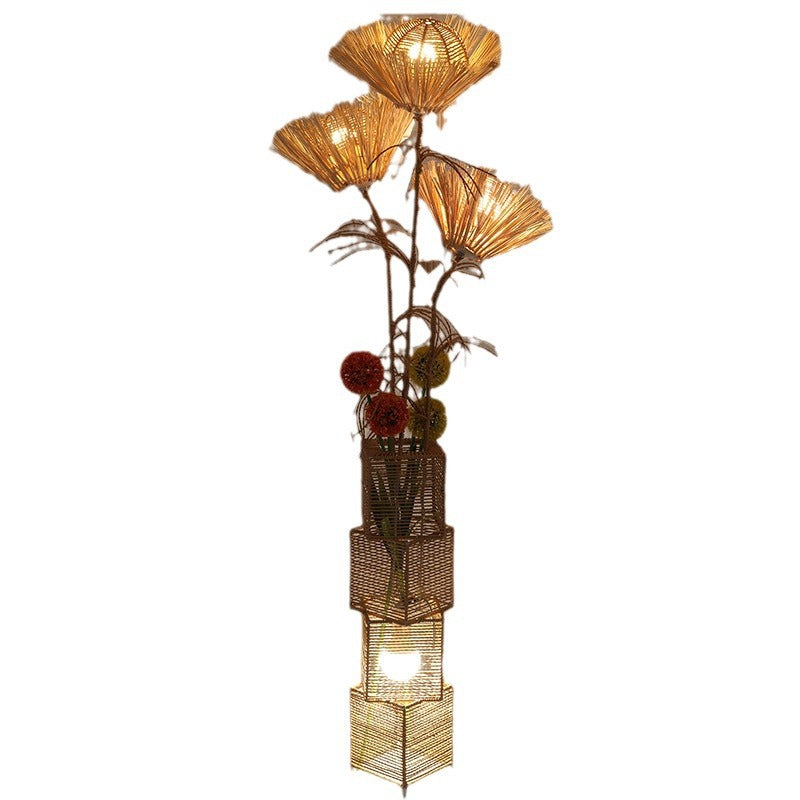 Japanese Rattan 4-Light Floor Lamp