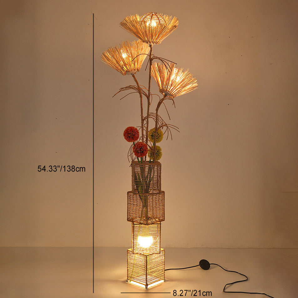 Japanese Rattan 4-Light Floor Lamp