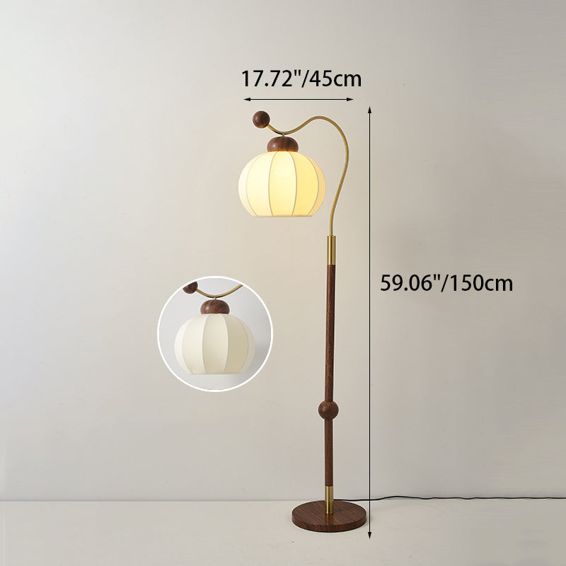 Vintage Natural Wood Arc Floor Lamp