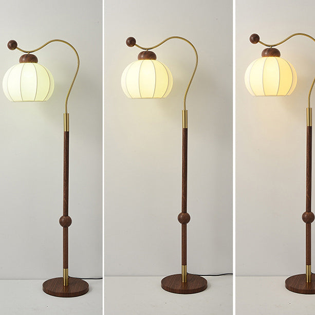 Vintage Natural Wood Arc Floor Lamp