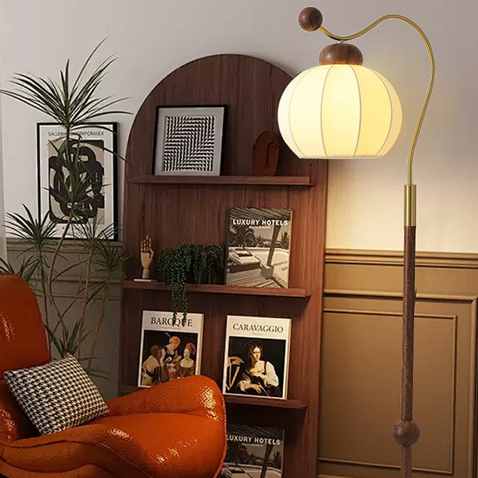 Vintage Natural Wood Arc Floor Lamp