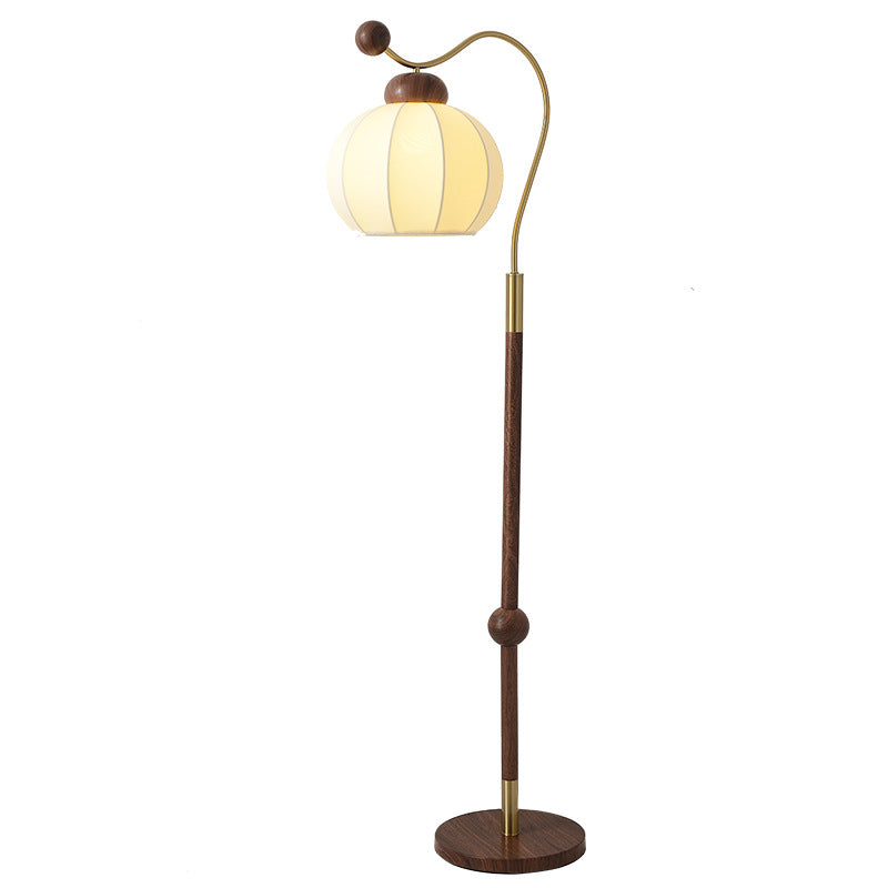 Vintage Natural Wood Arc Floor Lamp