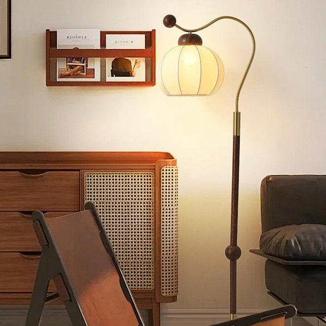 Vintage Natural Wood Arc Floor Lamp