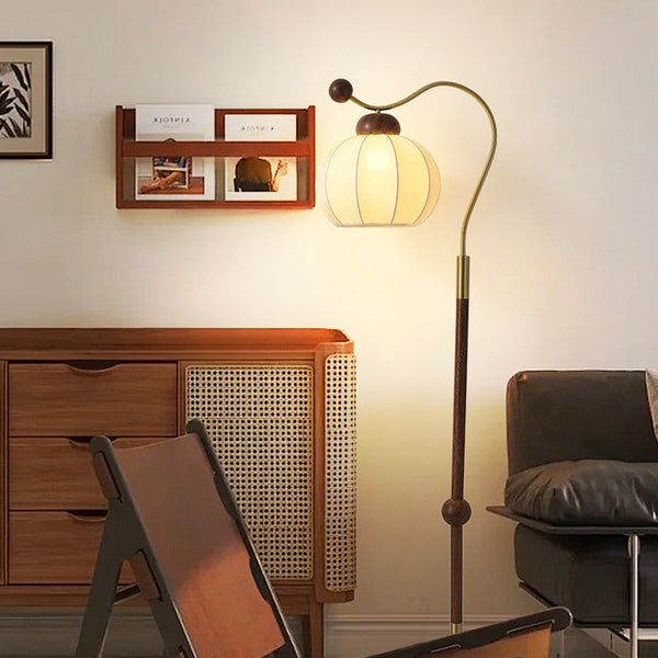 Vintage Natural Wood Arc Floor Lamp