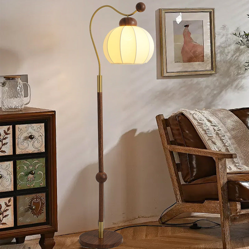 Vintage Natural Wood Arc Floor Lamp