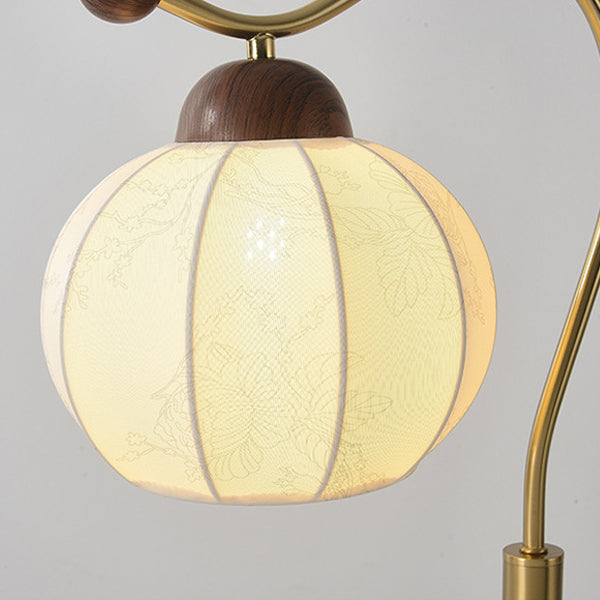 Vintage Natural Wood Arc Floor Lamp