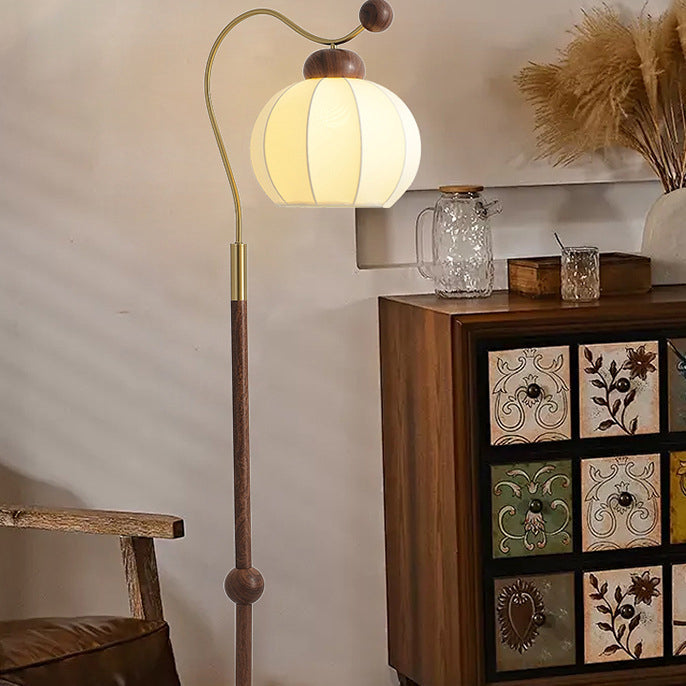 Vintage Natural Wood Arc Floor Lamp