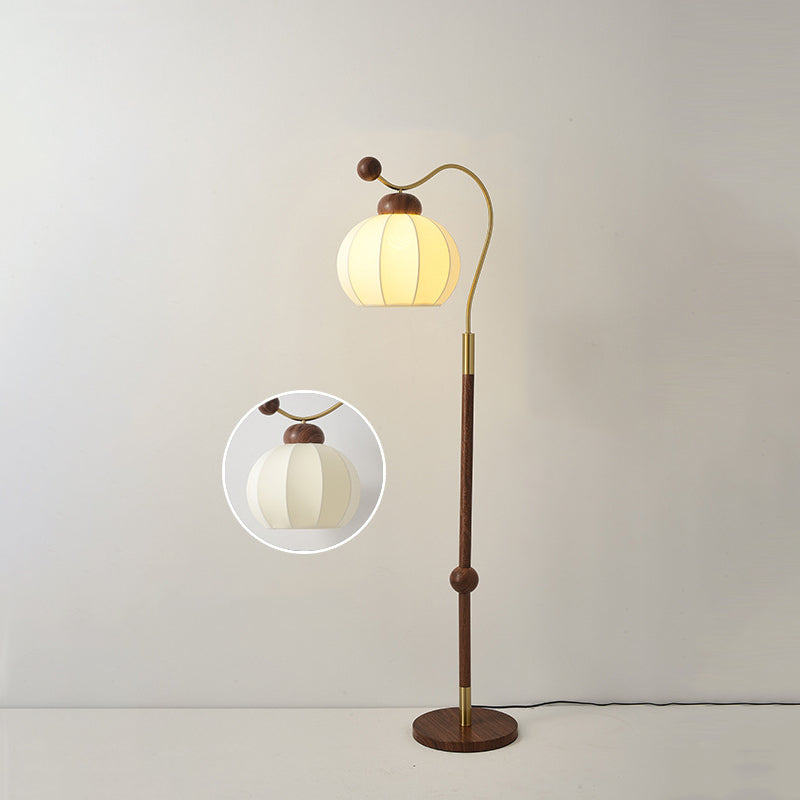 Vintage Natural Wood Arc Floor Lamp