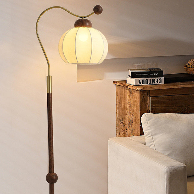 Vintage Natural Wood Arc Floor Lamp