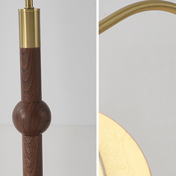 Vintage Natural Wood Arc Floor Lamp