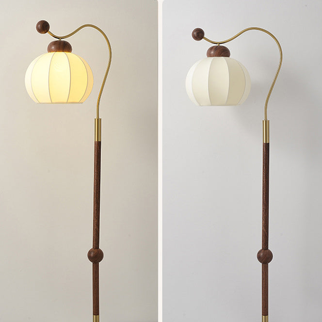 Vintage Natural Wood Arc Floor Lamp