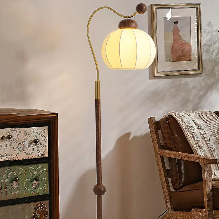 Vintage Natural Wood Arc Floor Lamp