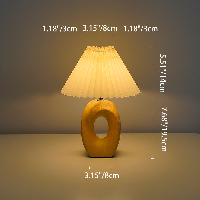 Traditional Japanese Pleated Fabric Shade Wood Table Lamp
