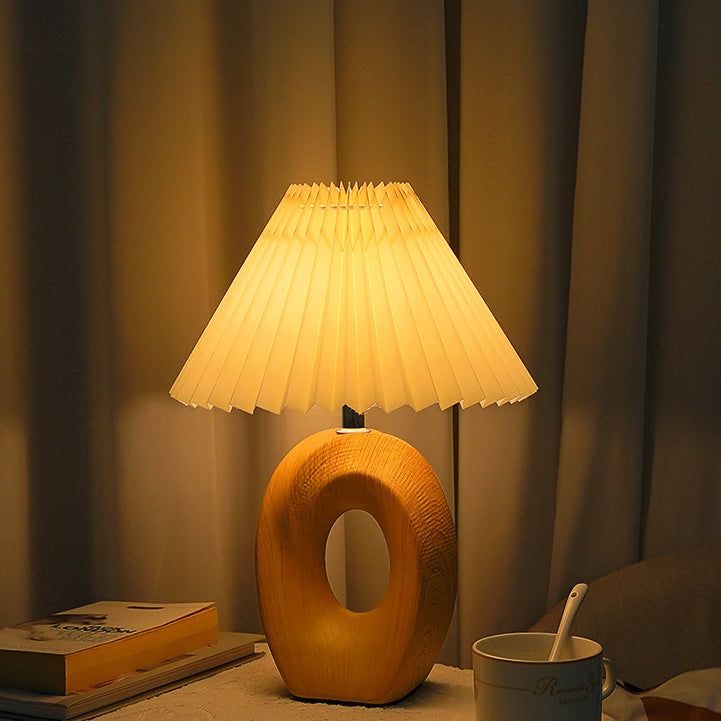 Traditional Japanese Pleated Fabric Shade Wood Table Lamp