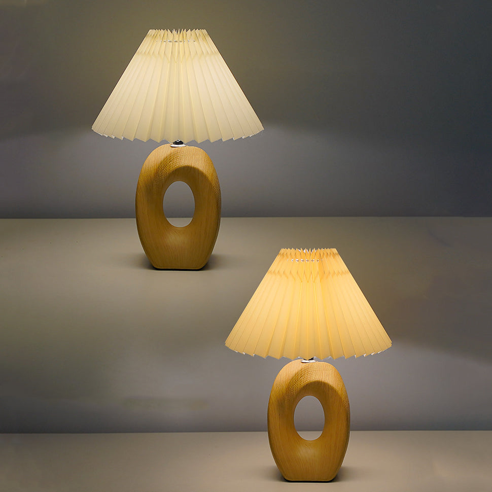 Traditional Japanese Pleated Fabric Shade Wood Table Lamp