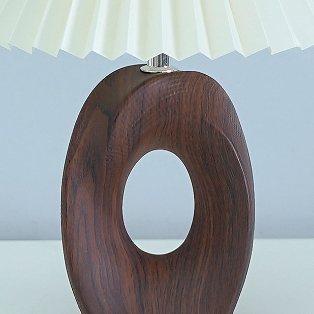 Traditional Japanese Pleated Fabric Shade Wood Table Lamp