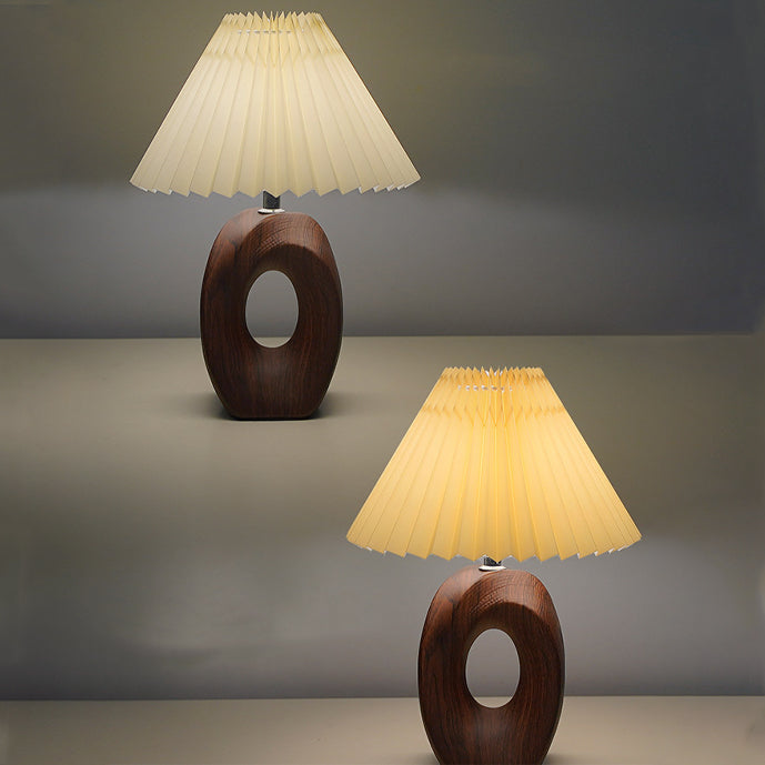 Traditional Japanese Pleated Fabric Shade Wood Table Lamp