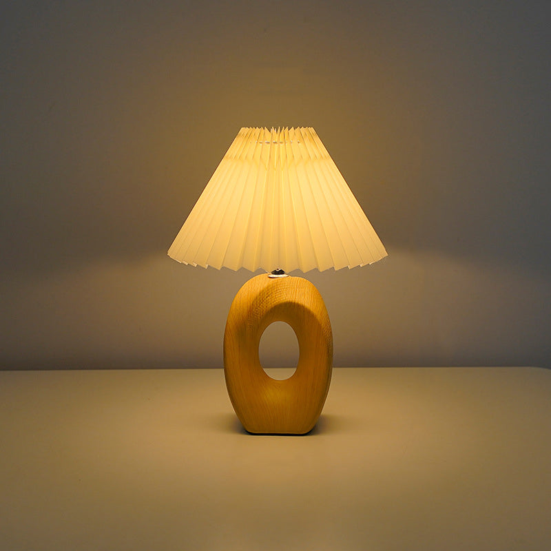 Traditional Japanese Pleated Fabric Shade Wood Table Lamp