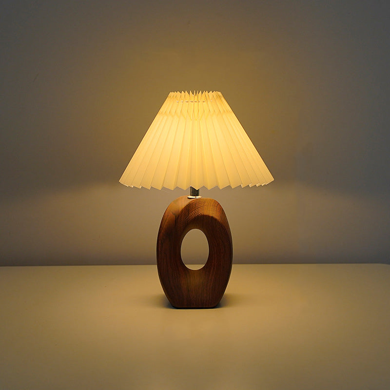 Traditional Japanese Pleated Fabric Shade Wood Table Lamp