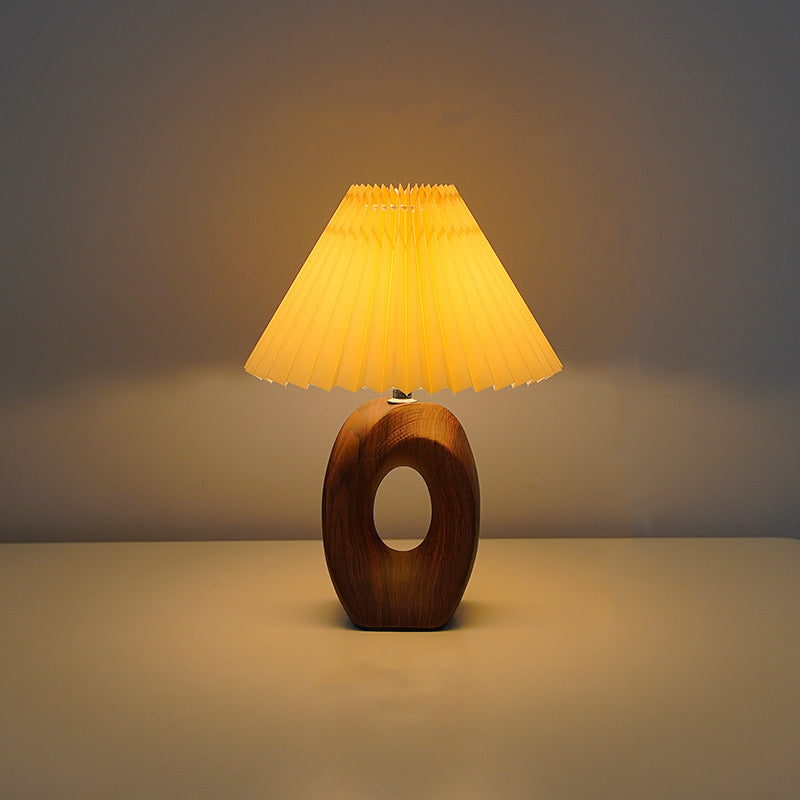 Traditional Japanese Pleated Fabric Shade Wood Table Lamp