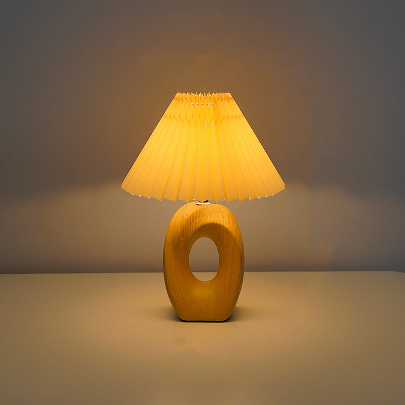 Traditional Japanese Pleated Fabric Shade Wood Table Lamp