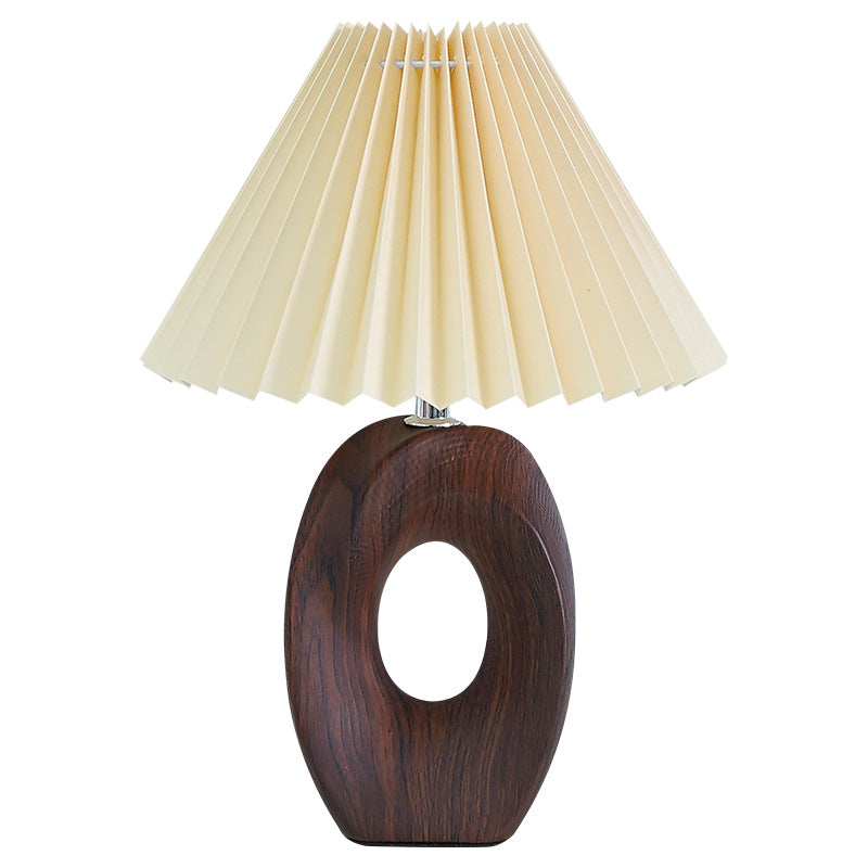 Traditional Japanese Pleated Fabric Shade Wood Table Lamp