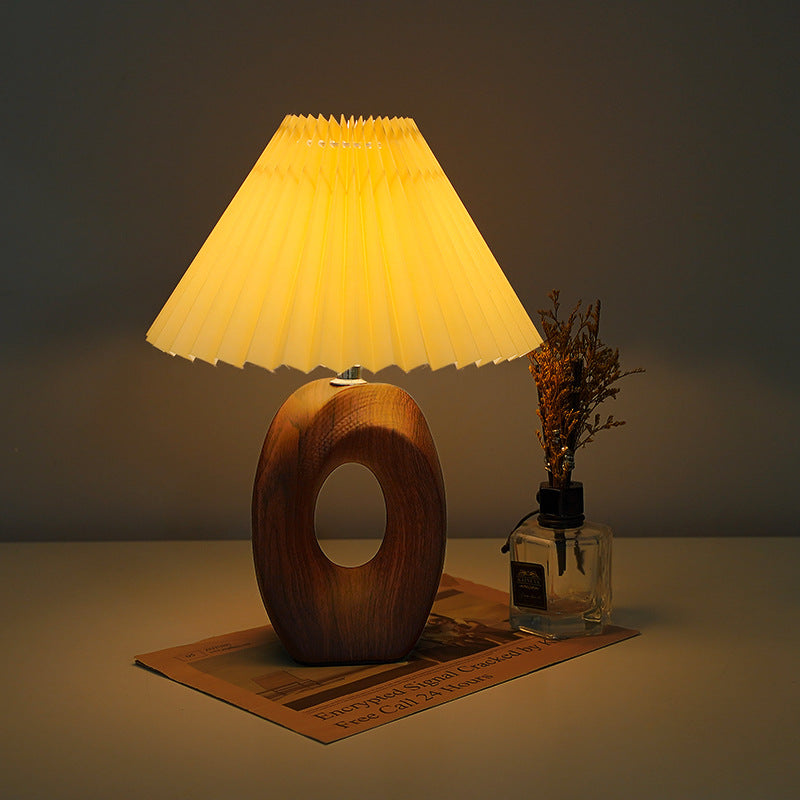 Traditional Japanese Pleated Fabric Shade Wood Table Lamp
