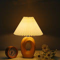Traditional Japanese Pleated Fabric Shade Wood Table Lamp