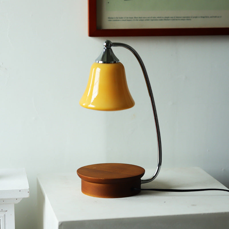 Nordic Glass Bell Shade Solid Wood Base 1-Light Table Lamp