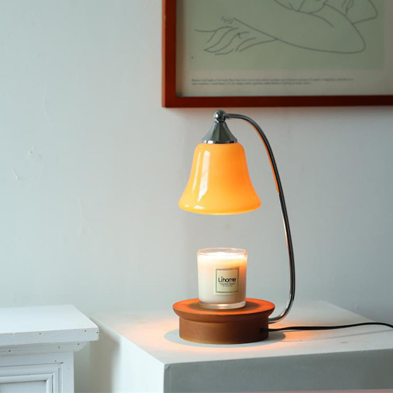 Nordic Glass Bell Shade Solid Wood Base 1-Light Table Lamp