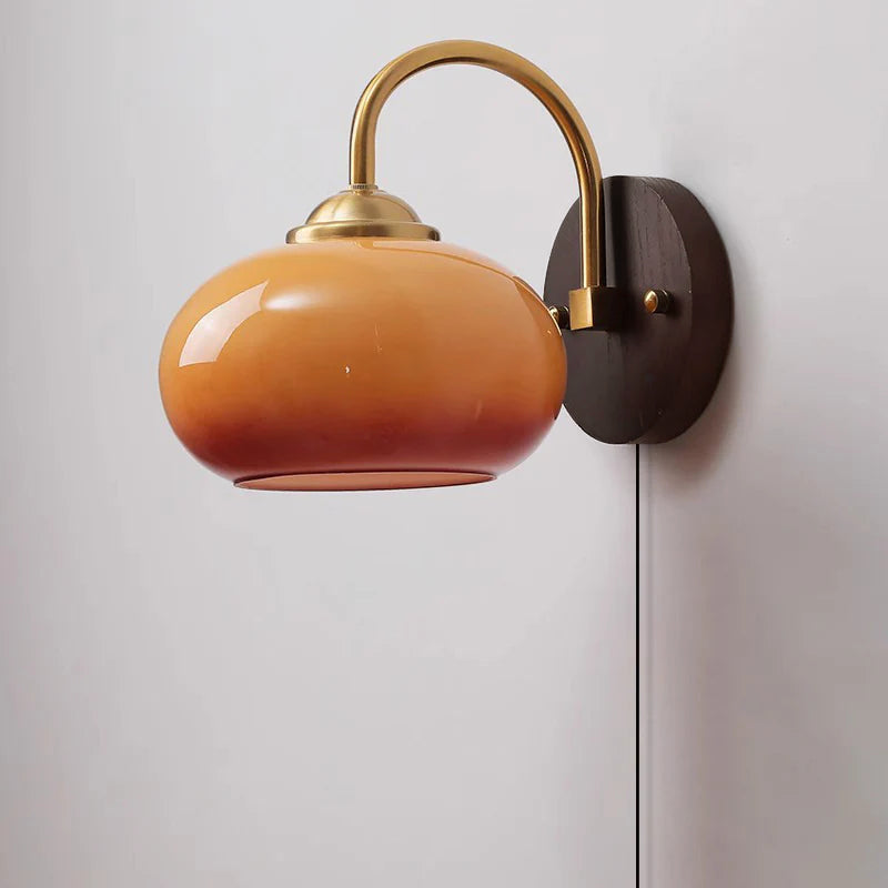 Modern Mid-Century Cream Round Oval Ash Wood Wall Sconce